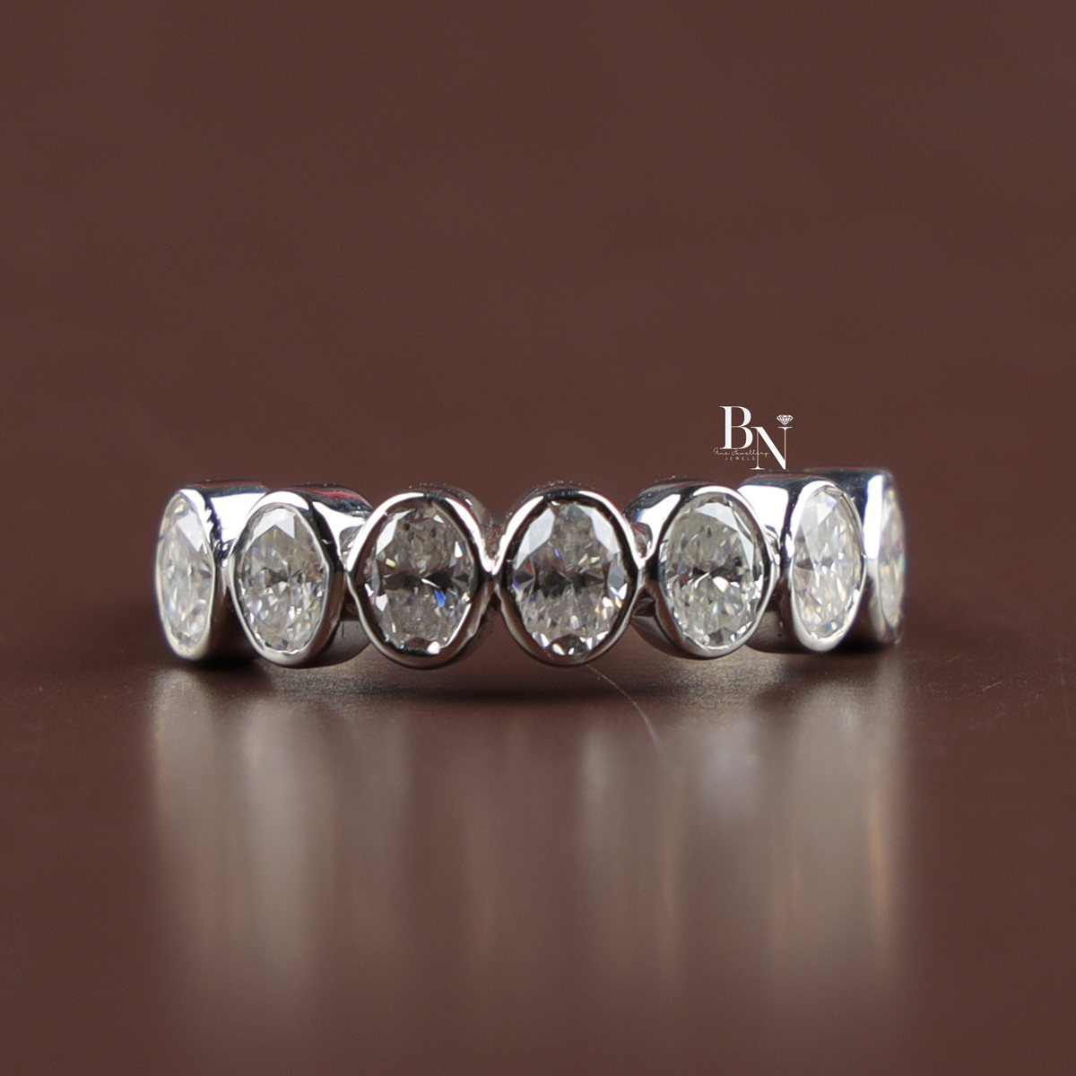 1.2 CTW Oval Lab Grown Diamond Bezel Wedding Band, 7 Stone Half Eternity Ring in Gold