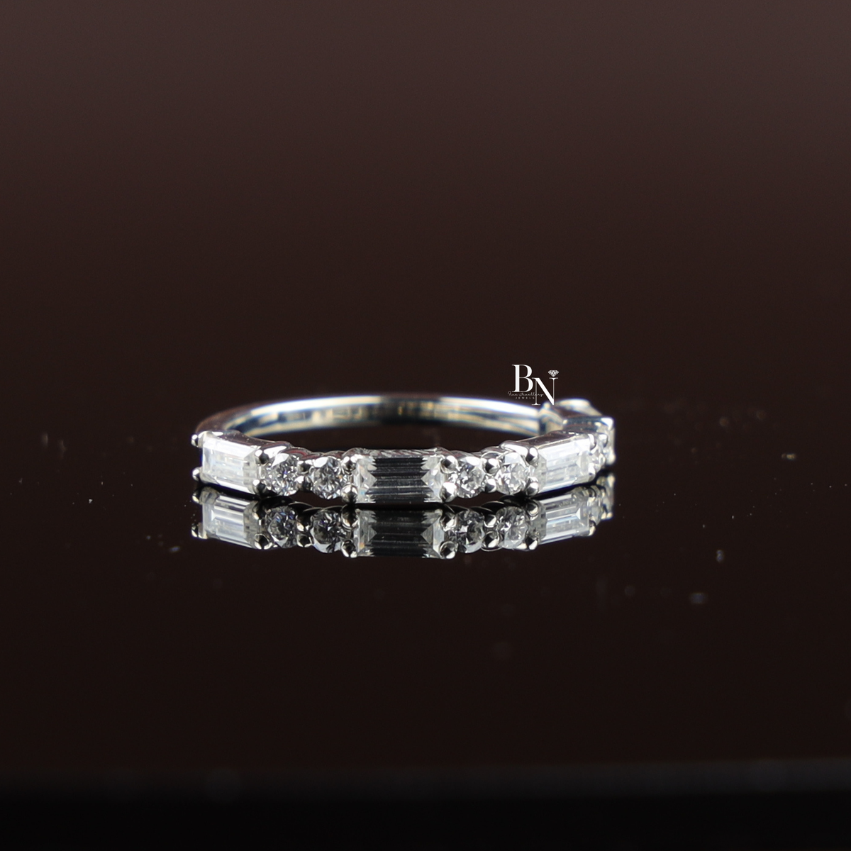 1 ctw Baguette Round Diamond Band, Lab Grown Diamond Wedding Band, Alternating Eternity Ring