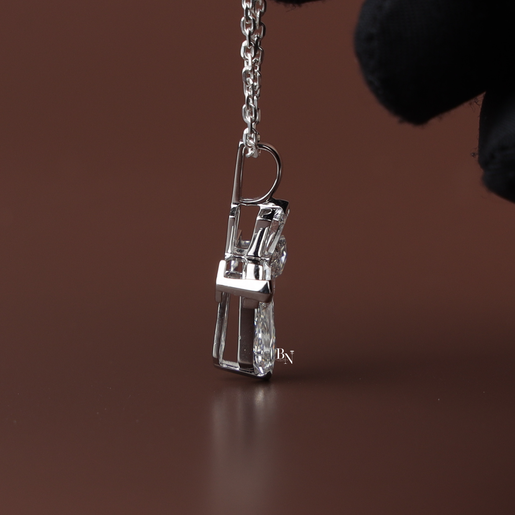 Lab Grown Diamond Cross Necklace, Coffin Cut Diamond Pendant, 14K White Gold Cross, Dainty Religious