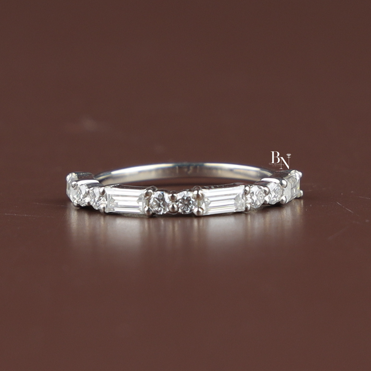 1 ctw Baguette Round Diamond Band, Lab Grown Diamond Wedding Band, Alternating Eternity Ring
