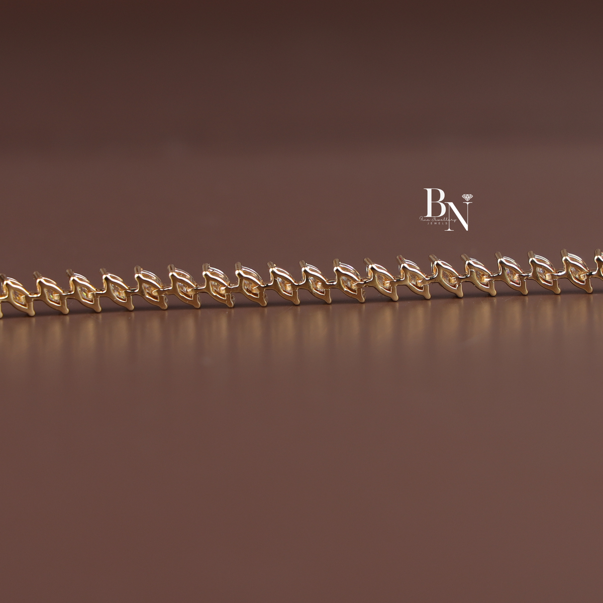 Marquise Cut Lab Grown Diamond Tennis Bracelet, 2.60 CTW Diagonal Slant Diamond Chain, Yellow Gold Fine Jewelry