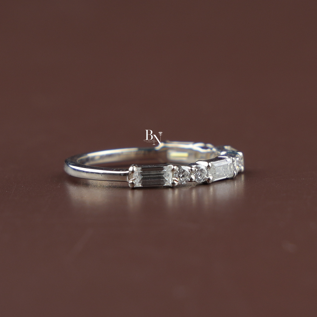 1 ctw Baguette Round Diamond Band, Lab Grown Diamond Wedding Band, Alternating Eternity Ring