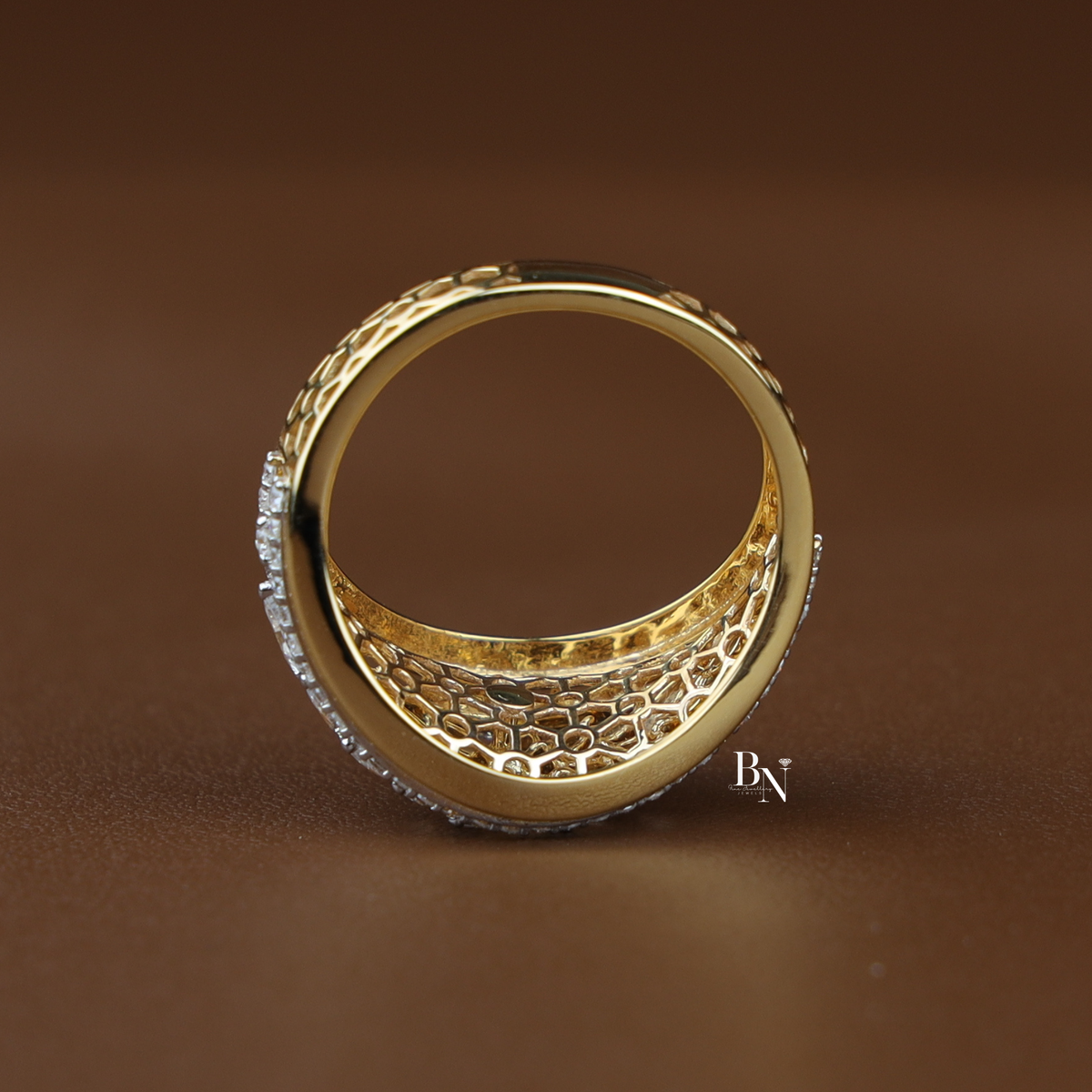 Lab Grown Diamond Statement Ring, Wide Marquise Floral Cluster Ring, Yellow Gold Cocktail Ring for Women