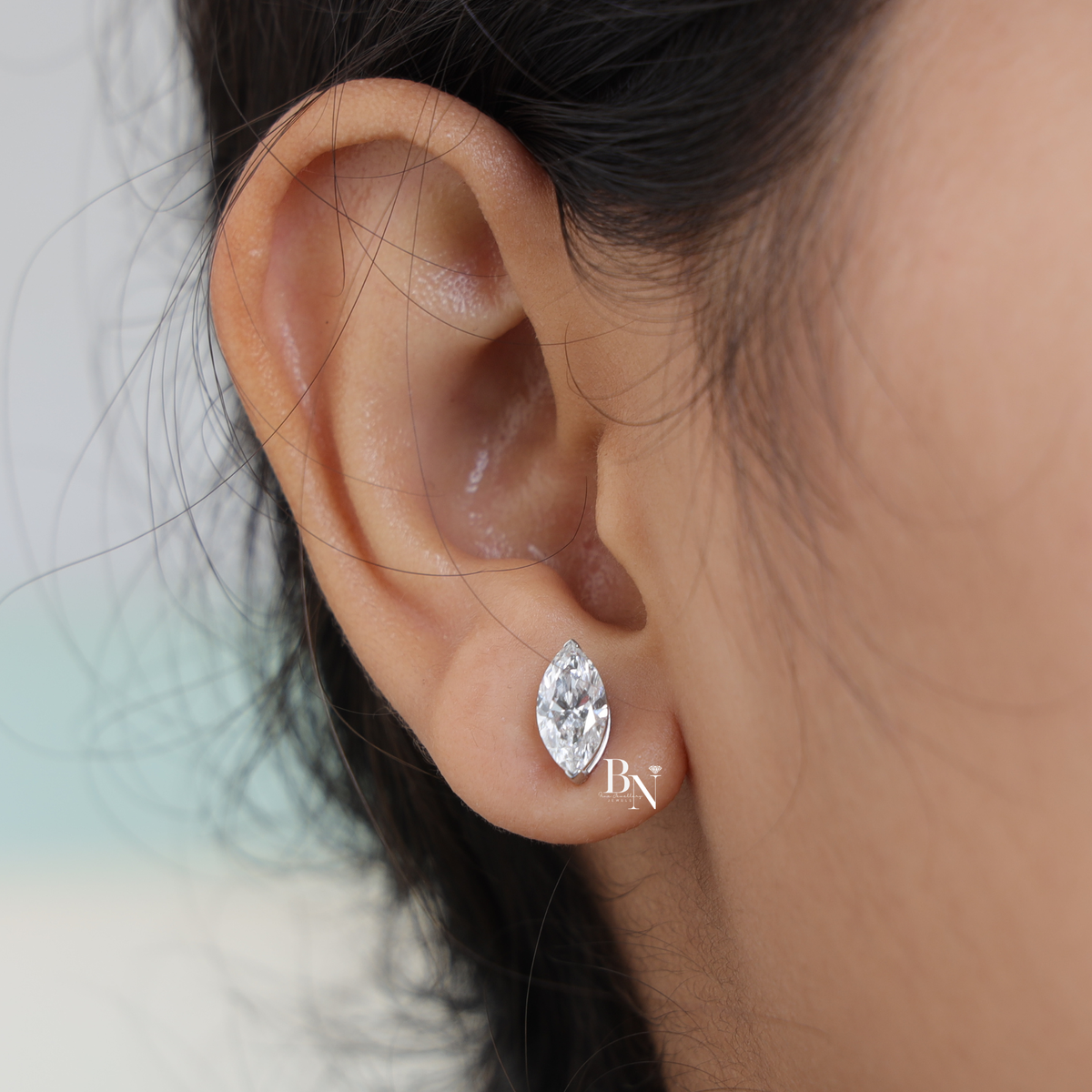 Marquise Lab Diamond Stud Earrings, Solitaire Marquise Cut Earrings, V Prong Gold Studs