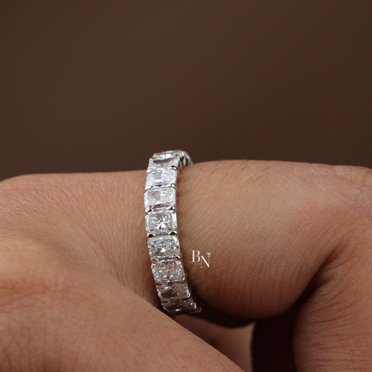 Lab Grown Diamond Radiant Cut Eternity Band, Full Eternity Wedding Band for Women, White Gold