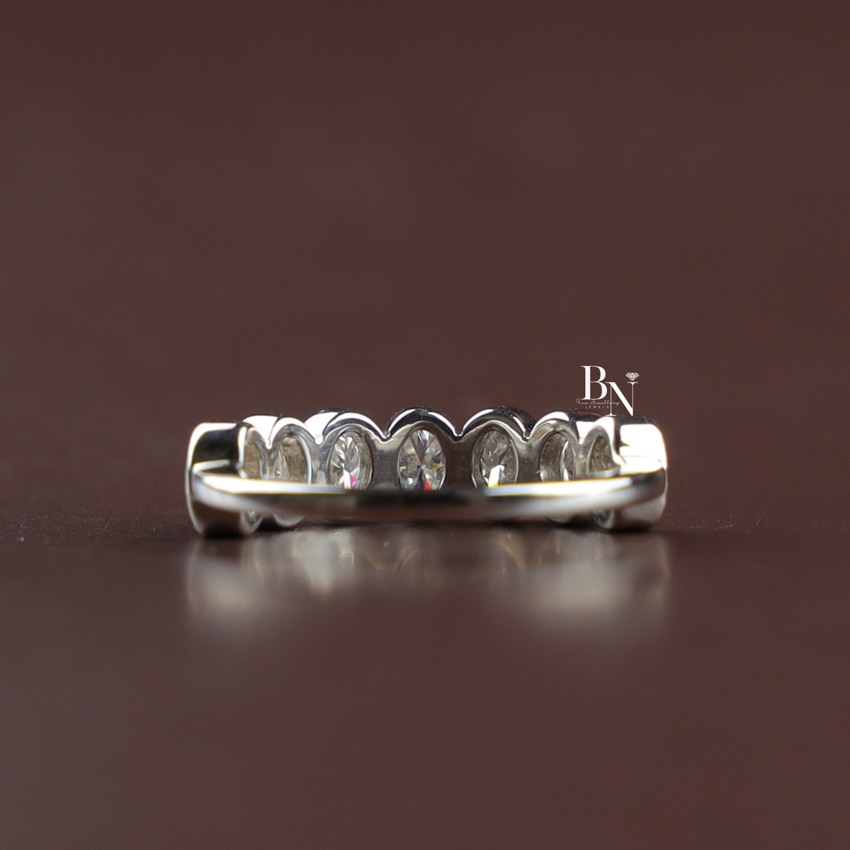 1.2 CTW Oval Lab Grown Diamond Bezel Wedding Band, 7 Stone Half Eternity Ring in Gold