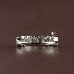 1.2 CTW Oval Lab Grown Diamond Bezel Wedding Band, 7 Stone Half Eternity Ring in Gold