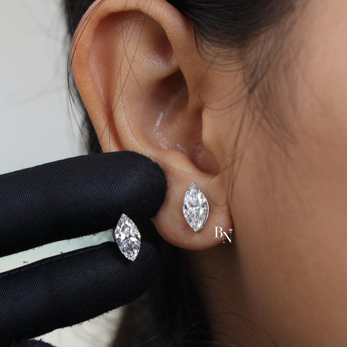 Marquise Lab Diamond Stud Earrings, Solitaire Marquise Cut Earrings, V Prong Gold Studs