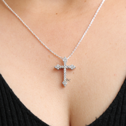Lab Grown Diamond Cross Necklace, Dainty Round Cut Diamond Cross Pendant, White Gold Finish