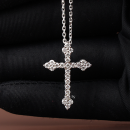 Lab Grown Diamond Cross Necklace, Dainty Round Cut Diamond Cross Pendant, White Gold Finish