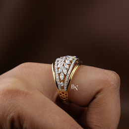Lab Grown Diamond Statement Ring, Wide Marquise Floral Cluster Ring, Yellow Gold Cocktail Ring for Women