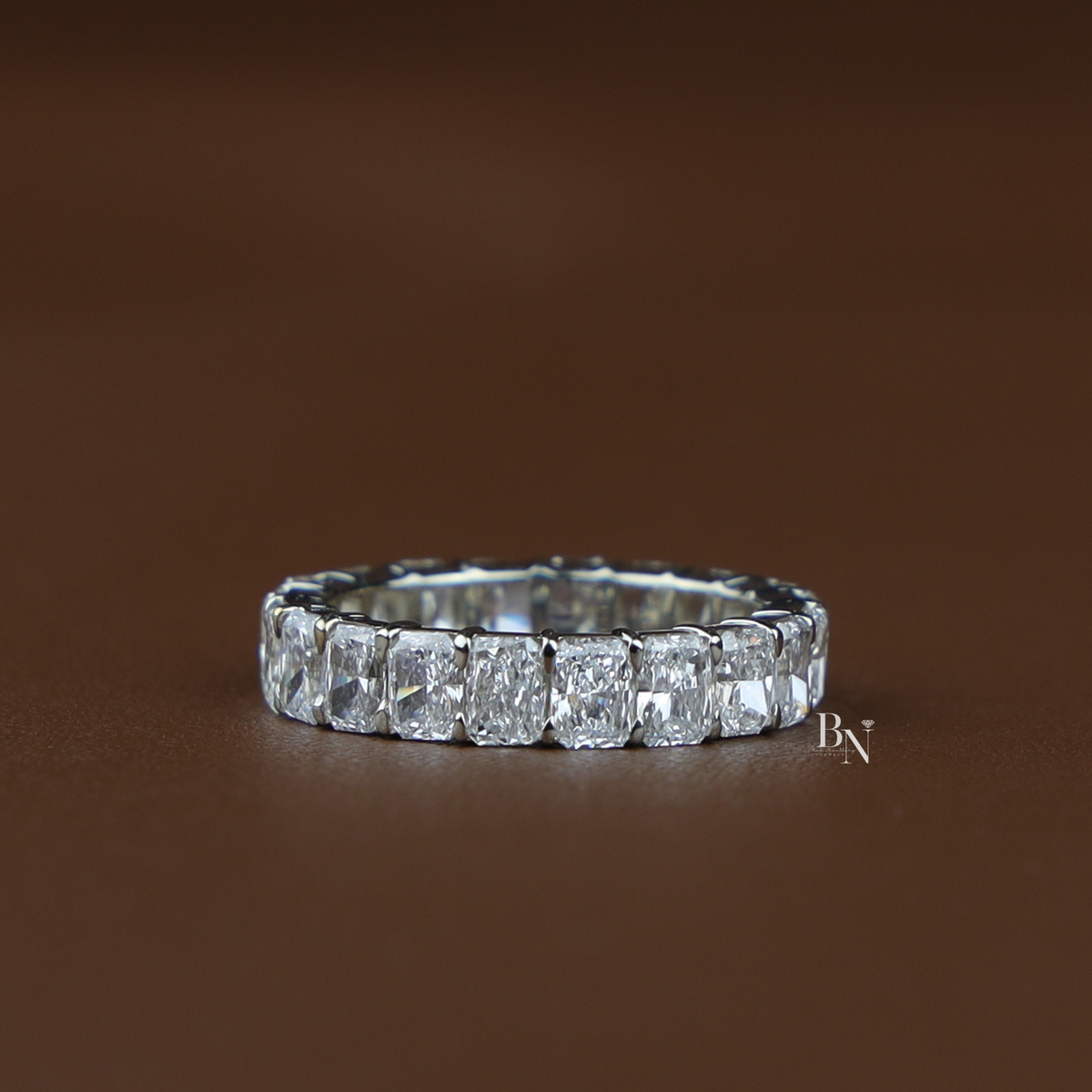 Lab Grown Diamond Radiant Cut Eternity Band, Full Eternity Wedding Band for Women, White Gold