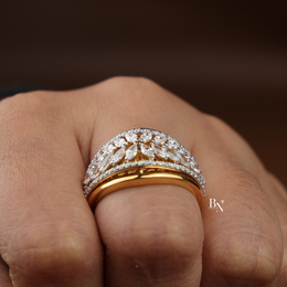 Lab Grown Diamond Statement Ring, Wide Marquise Floral Cluster Ring, Yellow Gold Cocktail Ring for Women