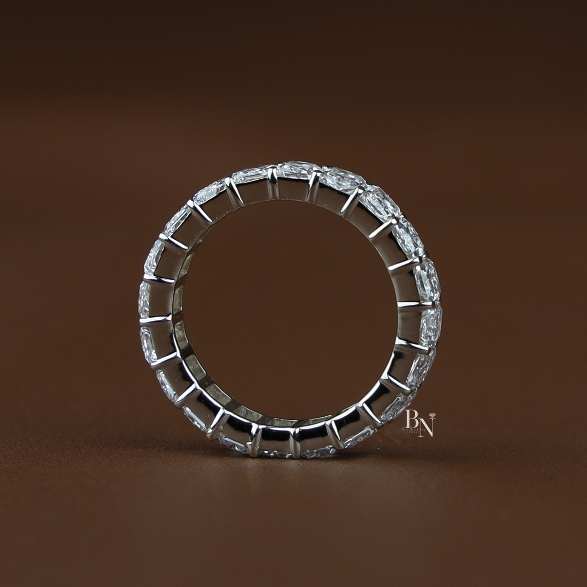 Lab Grown Diamond Radiant Cut Eternity Band, Full Eternity Wedding Band for Women, White Gold