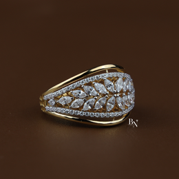 Lab Grown Diamond Statement Ring, Wide Marquise Floral Cluster Ring, Yellow Gold Cocktail Ring for Women
