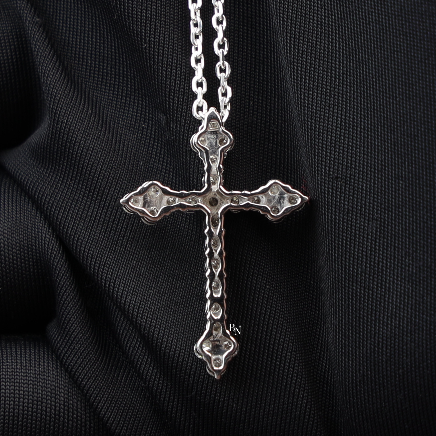 Lab Grown Diamond Cross Necklace, Dainty Round Cut Diamond Cross Pendant, White Gold Finish