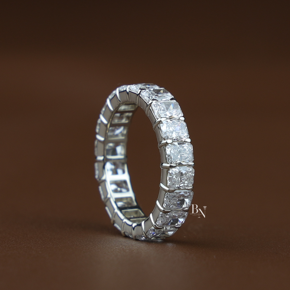 Lab Grown Diamond Radiant Cut Eternity Band, Full Eternity Wedding Band for Women, White Gold