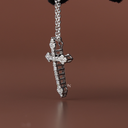 Lab Grown Diamond Cross Necklace, Dainty Round Cut Diamond Cross Pendant, White Gold Finish