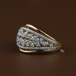 Lab Grown Diamond Statement Ring, Wide Marquise Floral Cluster Ring, Yellow Gold Cocktail Ring for Women