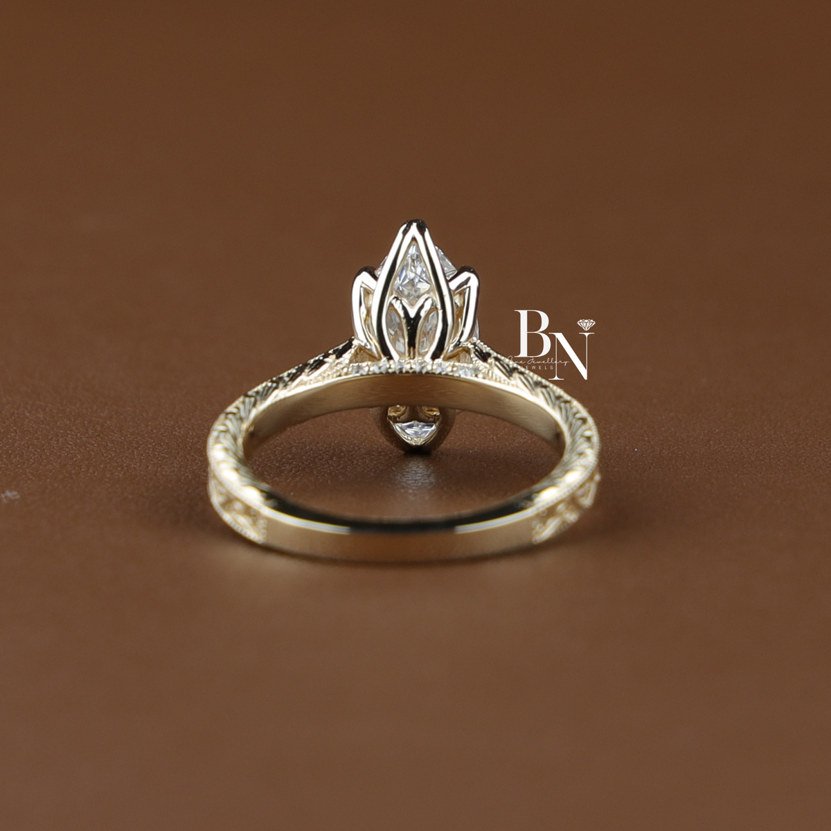 2 Carat Marquise Lab Grown Diamond Ring, Vintage Inspired Filigree Engagement Ring