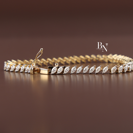 Marquise Cut Lab Grown Diamond Tennis Bracelet, 2.60 CTW Diagonal Slant Diamond Chain, Yellow Gold Fine Jewelry