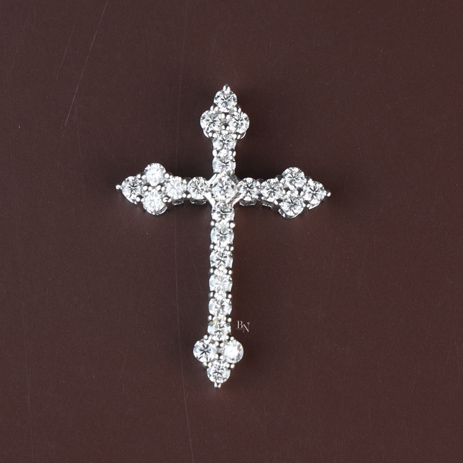 Lab Grown Diamond Cross Necklace, Dainty Round Cut Diamond Cross Pendant, White Gold Finish
