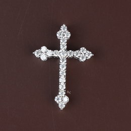 Lab Grown Diamond Cross Necklace, Dainty Round Cut Diamond Cross Pendant, White Gold Finish