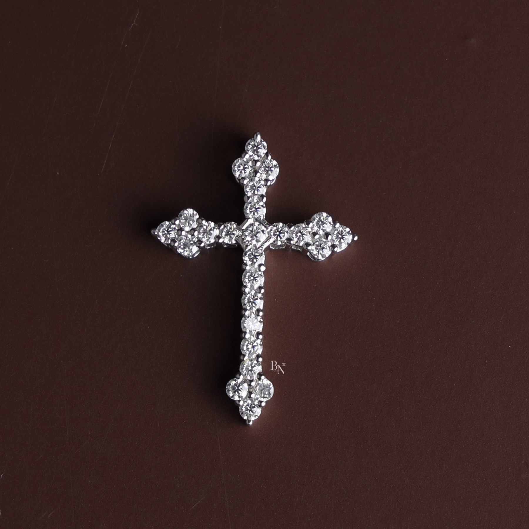 Lab Grown Diamond Cross Necklace, Dainty Round Cut Diamond Cross Pendant, White Gold Finish