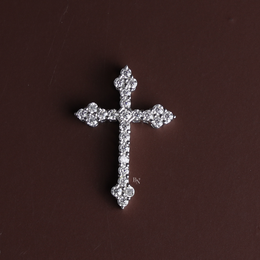 Lab Grown Diamond Cross Necklace, Dainty Round Cut Diamond Cross Pendant, White Gold Finish