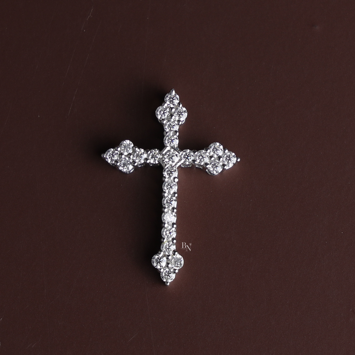 Lab Grown Diamond Cross Necklace, Dainty Round Cut Diamond Cross Pendant, White Gold Finish
