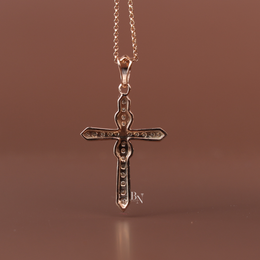 Lab Grown Diamond Cross Necklace, Dainty Rose Gold Cross Pendant, Round Cut Pave Diamond