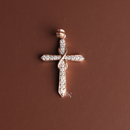 Lab Grown Diamond Cross Necklace, Dainty Rose Gold Cross Pendant, Round Cut Pave Diamond