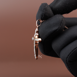 Lab Grown Diamond Cross Necklace, Dainty Rose Gold Cross Pendant, Round Cut Pave Diamond
