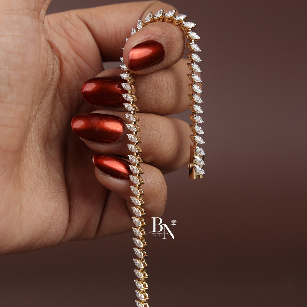Marquise Cut Lab Grown Diamond Tennis Bracelet, 2.60 CTW Diagonal Slant Diamond Chain, Yellow Gold Fine Jewelry