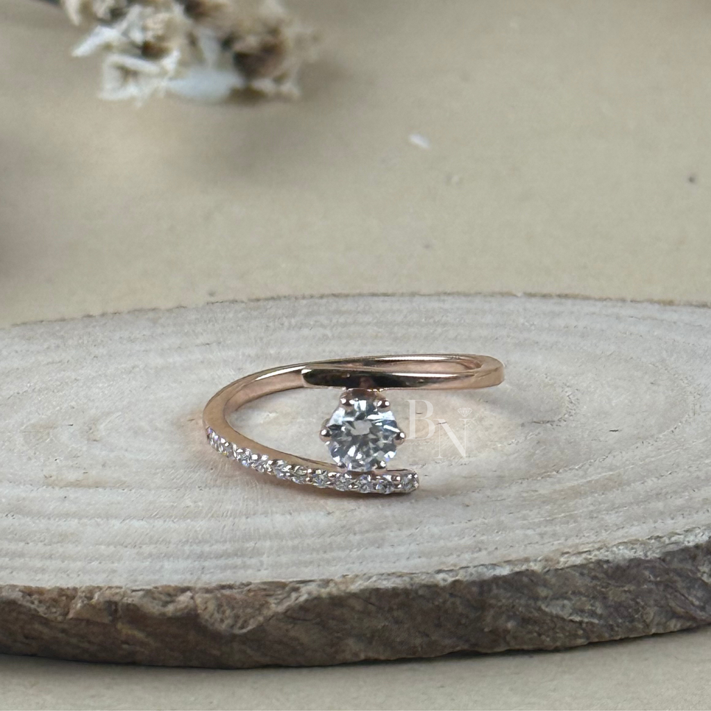 0.25ct Round Lab Grown Diamond Engagement Ring | 14K Rose Gold Bypass Tension Setting | Minimalist Floating Diamond Ring | Pave Bridal Band