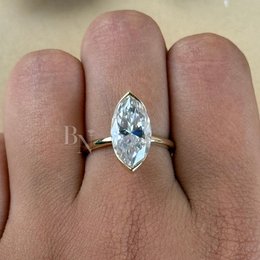 4ct Marquise Lab Grown Diamond Engagement Ring | Full Bezel Set Solitaire 14K Yellow Gold