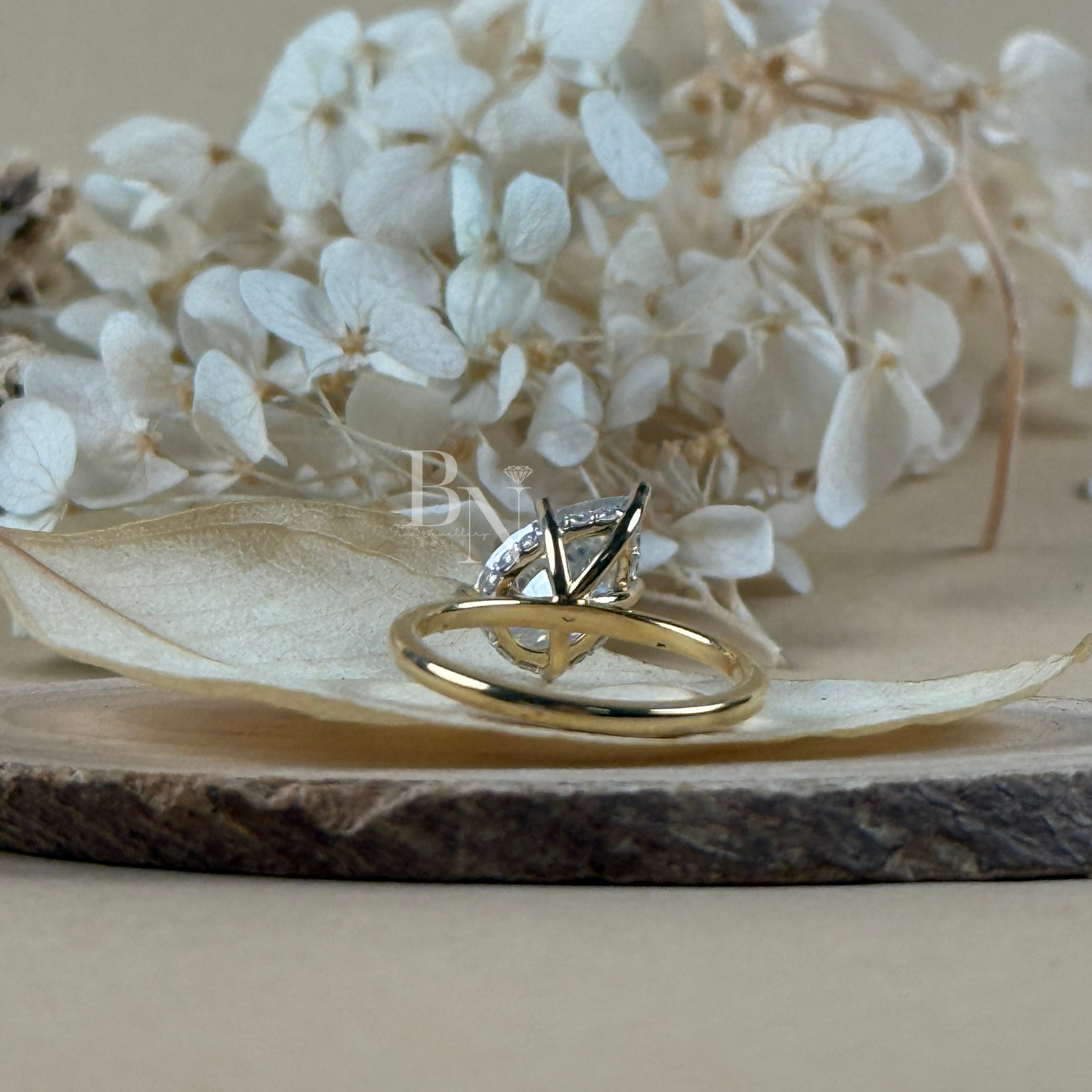 3ct Pear Cut Lab Grown Diamond Engagement Ring | Hidden Halo Two Tone Pavé Bridge Solitaire 14K Gold