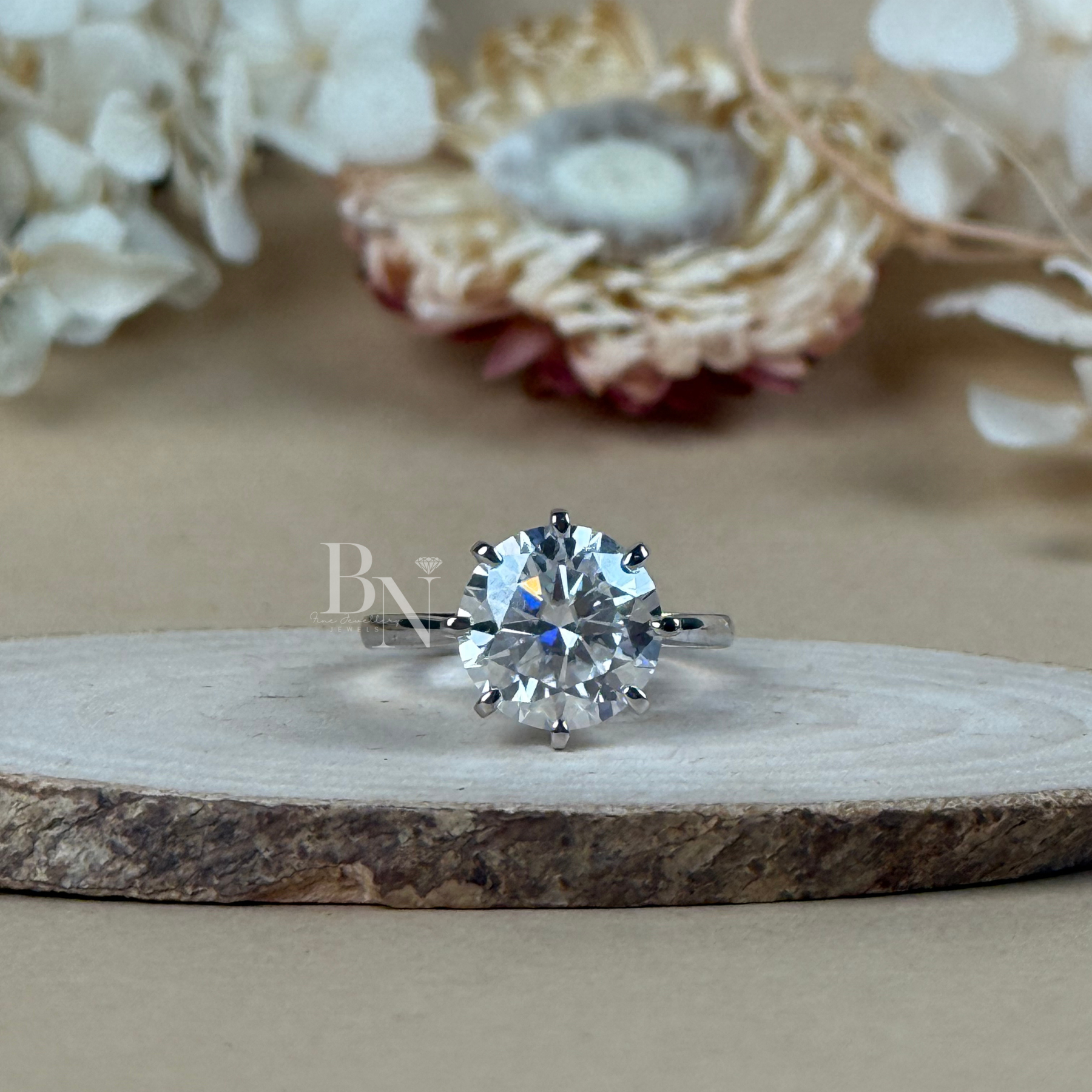 4ct Round Lab Grown Diamond Engagement Ring | Classic Solitaire 14K White Gold