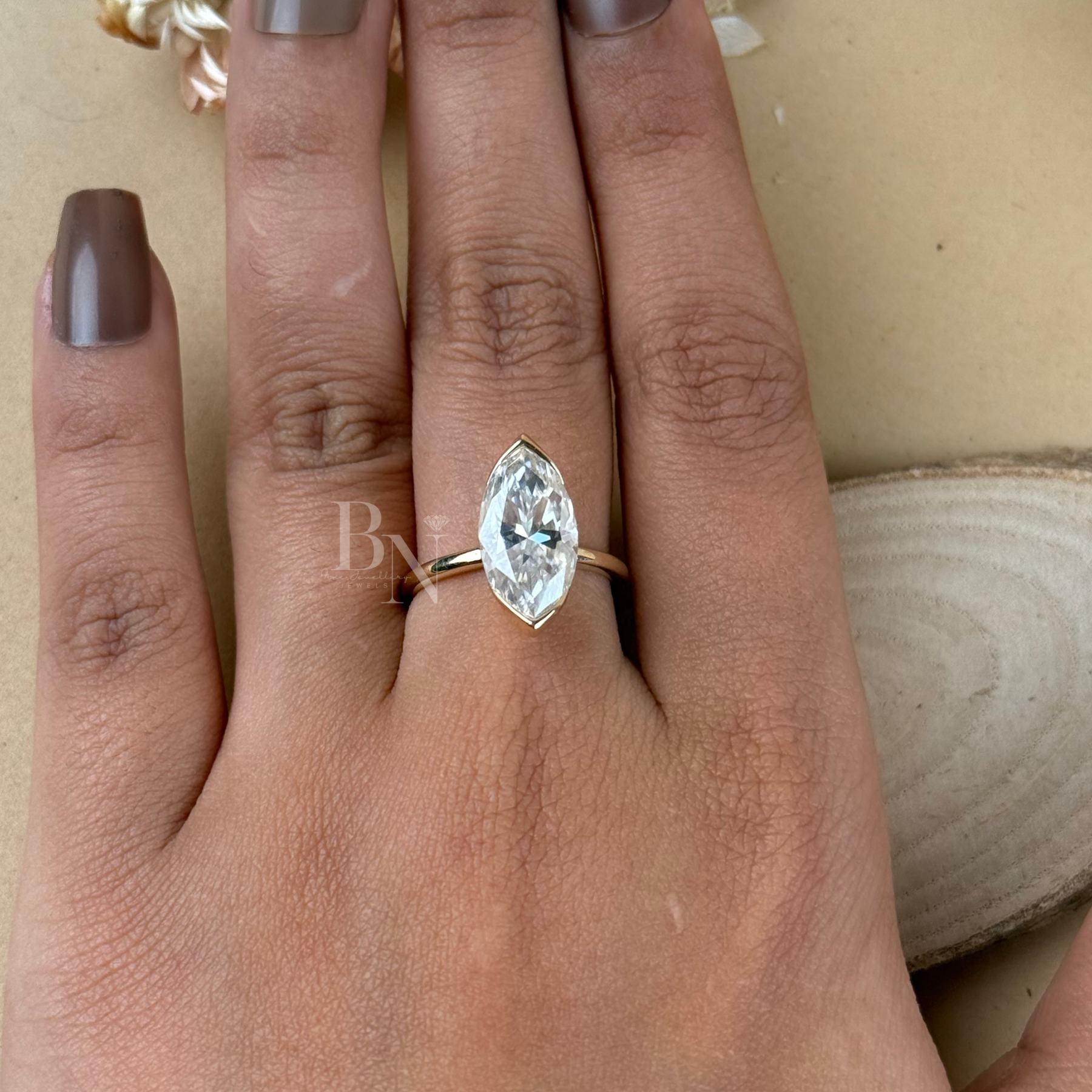 4ct Marquise Lab Grown Diamond Engagement Ring | Full Bezel Set Solitaire 14K Yellow Gold