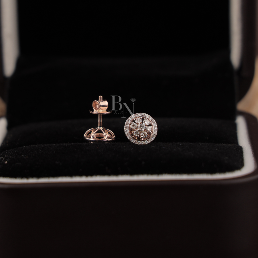 0.45ctw Lab Grown Diamond Halo Stud Earrings | 14K Rose Gold Floral Cluster Earrings | Round Brilliant Diamond Studs | IGI Certified Jewelry