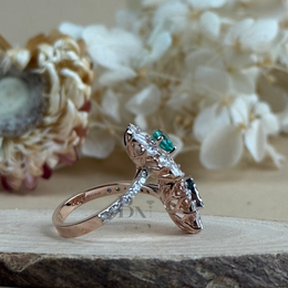 0.50ct Pear Green Emerald Lab Grown Diamond Toi et Moi Ring | Floral Cluster Two Stone 14K Rose Gold