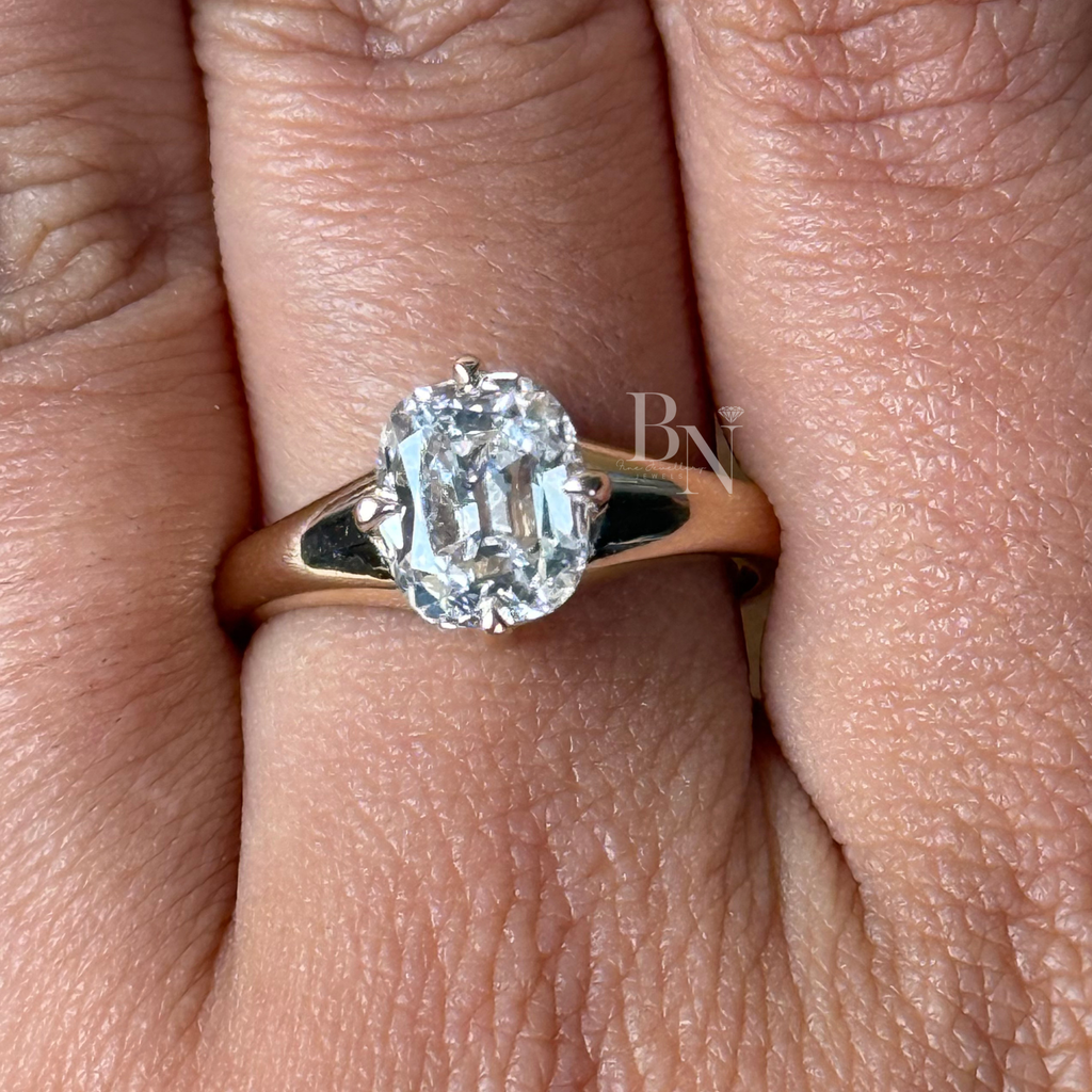 2ct Old Mine Cushion Lab Grown Diamond Engagement Ring | 14K Yellow Gold Vintage Solitaire | Antique Cushion | Type IIa IGI Certified