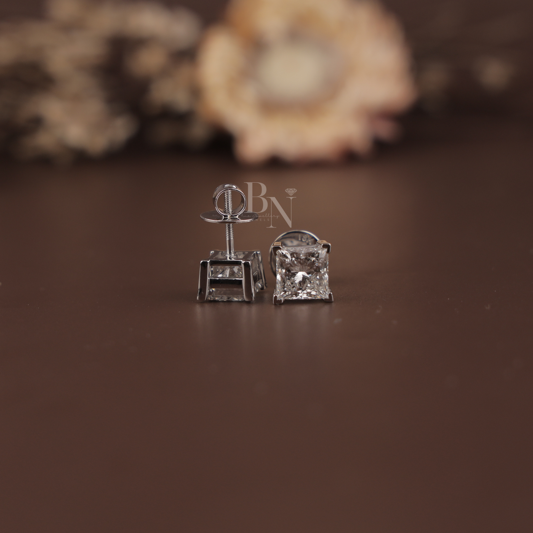 4ct Princess Cut Lab Grown Diamond Stud Earrings | Classic Solitaire 14K Gold