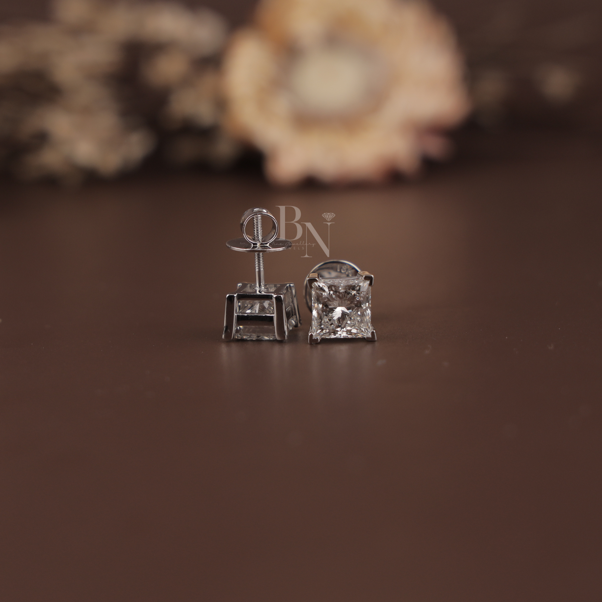 4ct Princess Cut Lab Grown Diamond Stud Earrings | IGI Certified 2ct Each | 14K White Gold 4 Prong Basket | Type IIa Solitaire Studs | Gift
