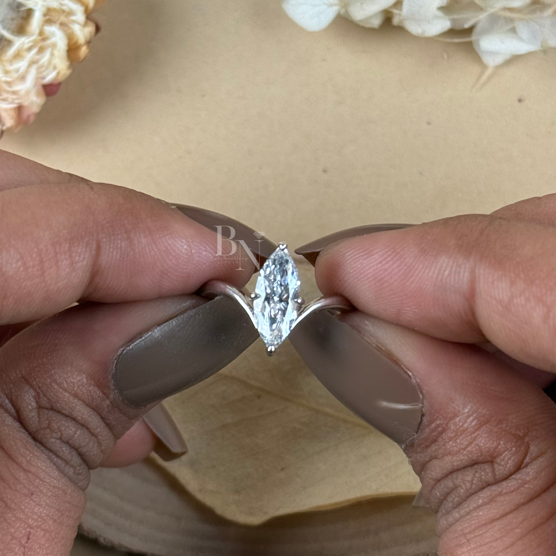 1ct Marquise Lab Grown Diamond Engagement Ring | V Shaped Bypass Solitaire 14K White Gold