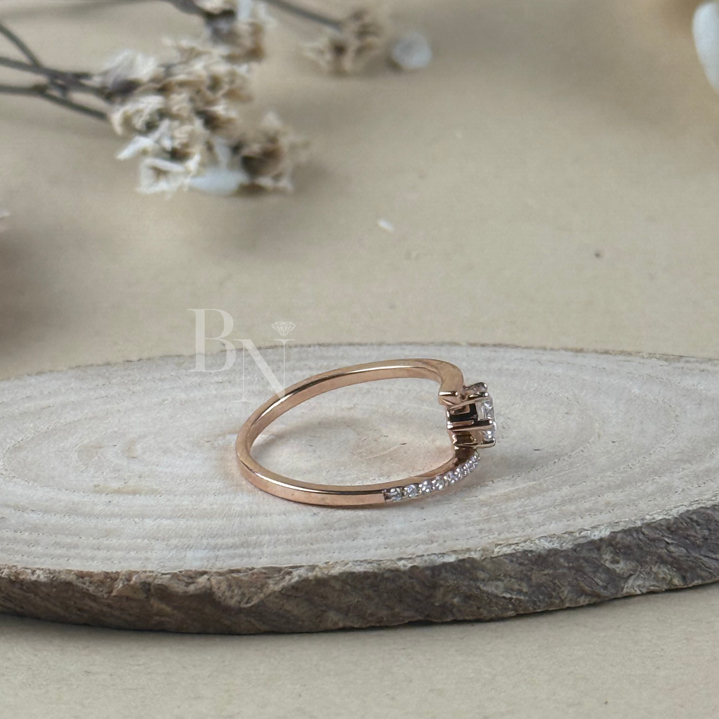 0.25ct Round Lab Grown Diamond Engagement Ring | 14K Rose Gold Bypass Tension Setting | Minimalist Floating Diamond Ring | Pave Bridal Band