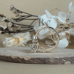 3ct Marquise Lab Grown Diamond Engagement Ring | Hidden Halo Three Stone Pear Side Stones 14K Gold