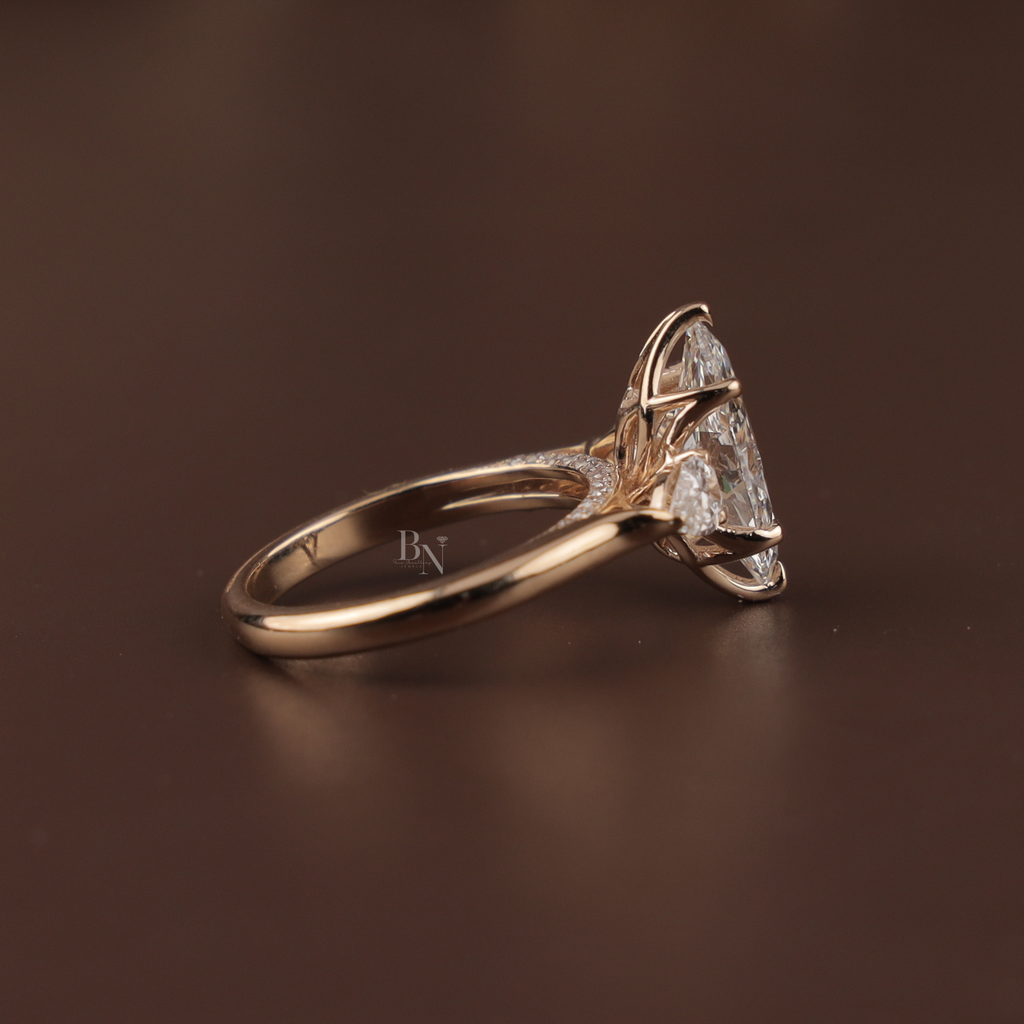 2ct Marquise Lab Grown Diamond Engagement Ring | Hidden Halo Split Shank Pave Band | 14K Yellow Gold Bridal Ring | IGI Certified