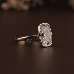 7ct Cushion Lab Grown Diamond Engagement Ring | Modern Bezel Set Solitaire 14K Yellow Gold
