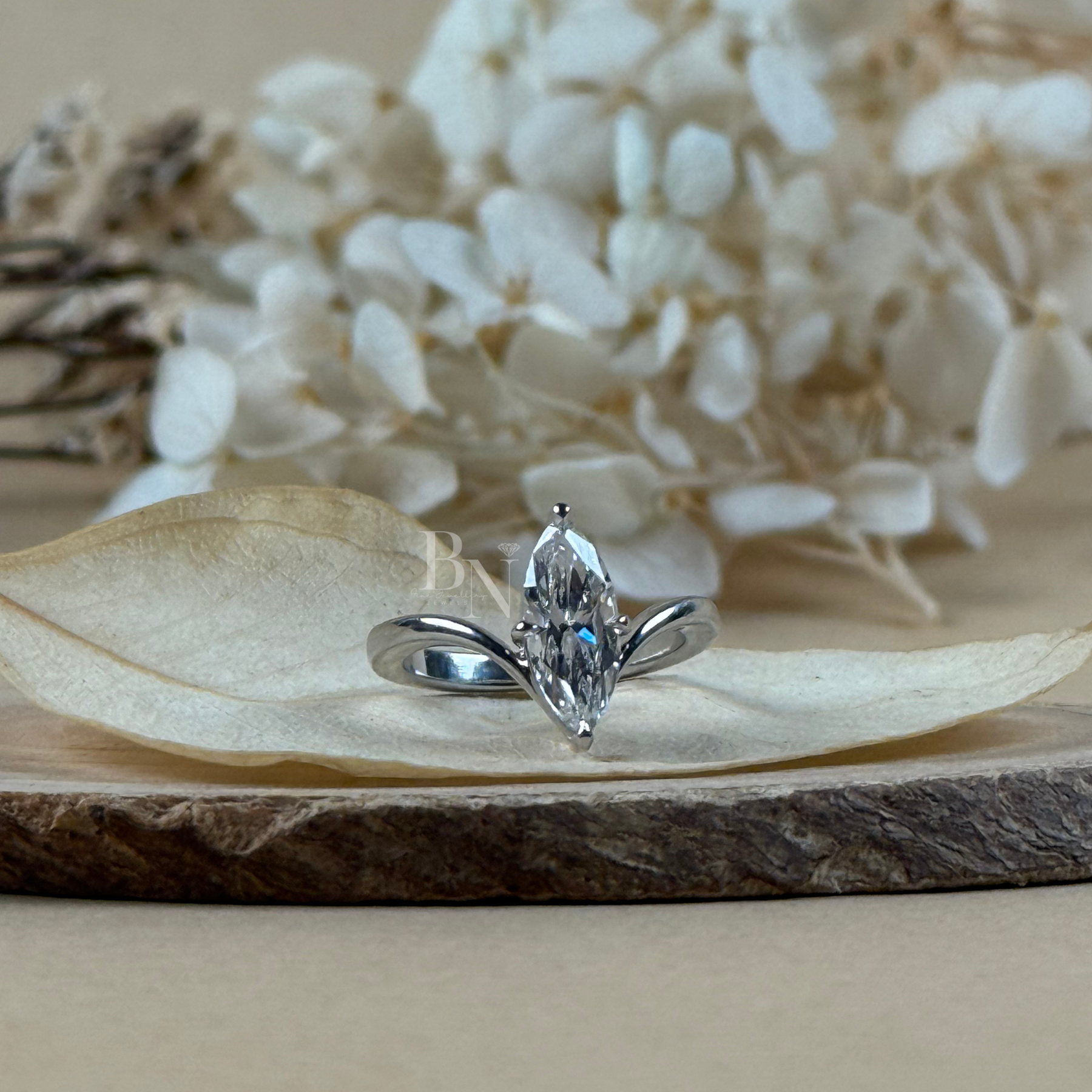 1ct Marquise Lab Grown Diamond Engagement Ring | V Shaped Bypass Solitaire 14K White Gold